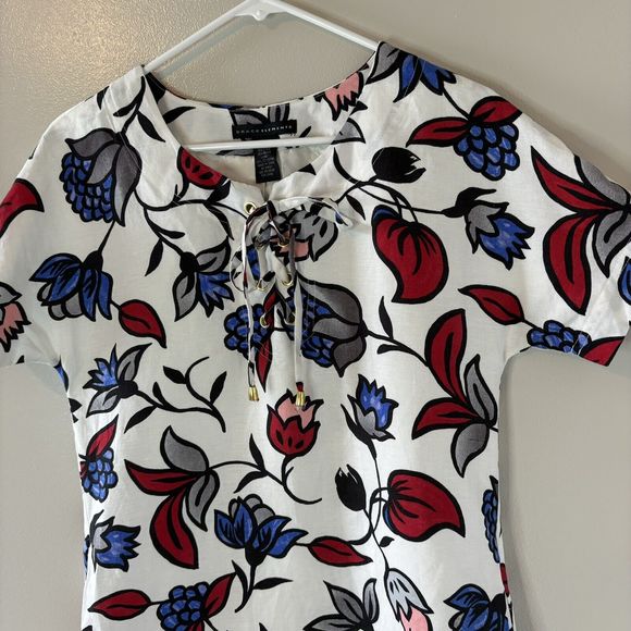 Grace Elements Floral Linen Blend Shift Dress Red Blue Lined Size Small - Picture 2 of 6